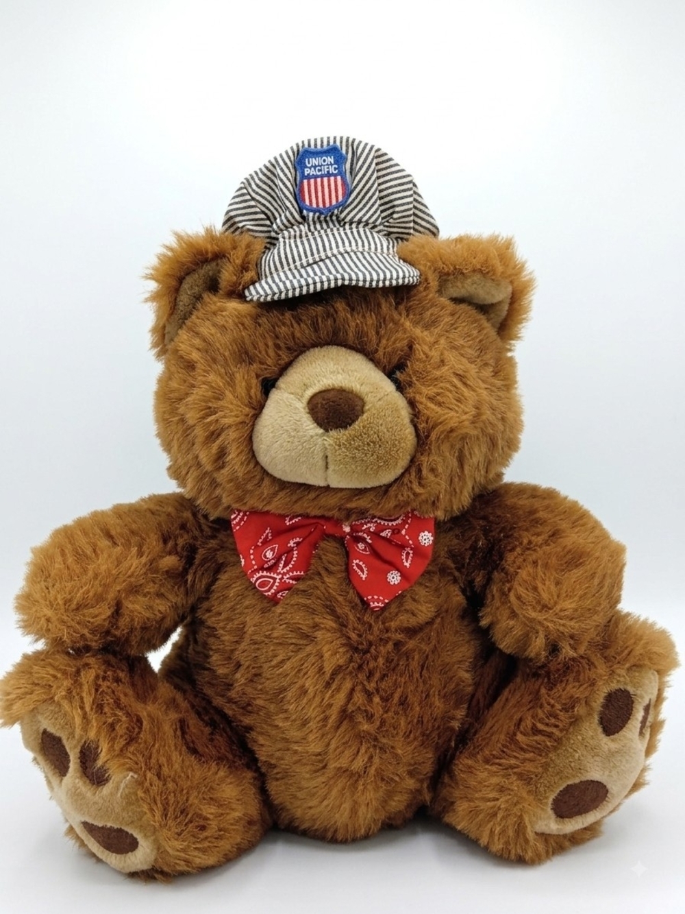 90s Vintage Union Pacific Brown Plush Teddy Bear Kids Train Lover Collectible
